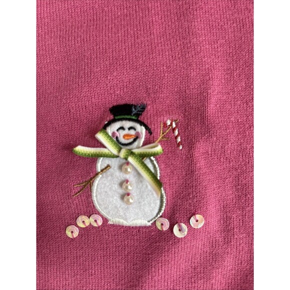 Ladies Crystal Kobe Pink Appliqué Snowmen Cardigan Sweater Size XL - Picture 2 of 9